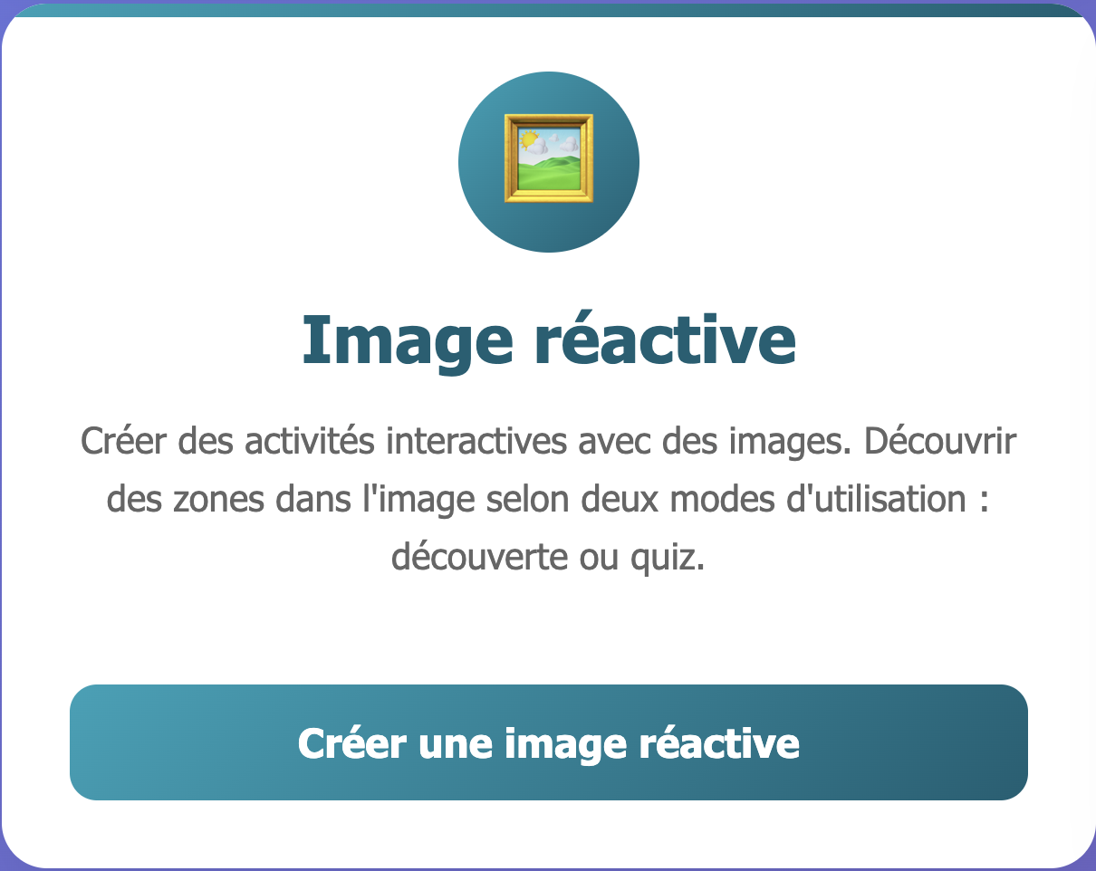 Capture d'écran du bouton d'accès de l'activité Image réactive avec description de l'activité