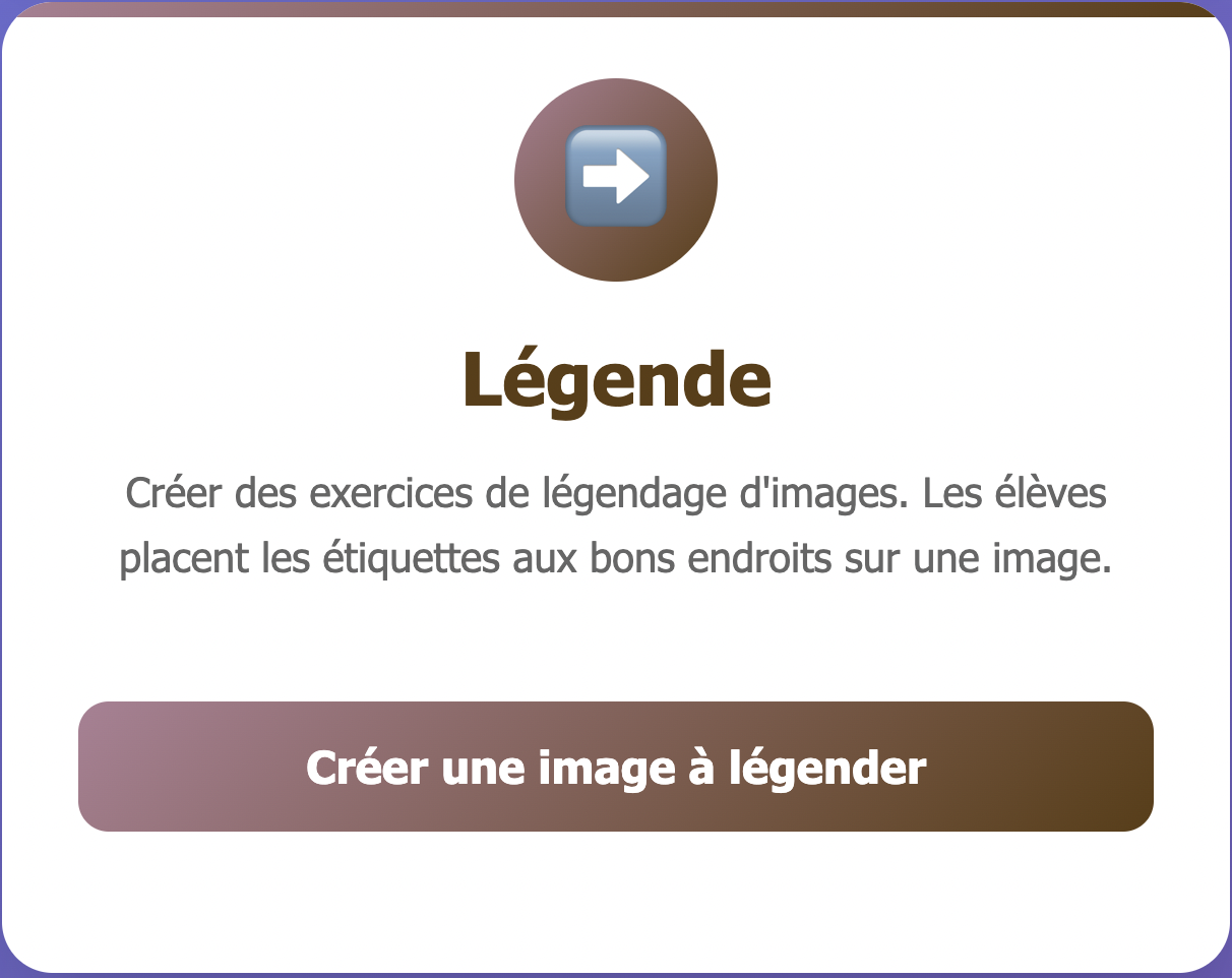 Capture d'écran du bouton d'accès de l'activité Légende avec description de l'activité