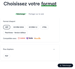 Capture d'écran des choix possibles de téléchargement des activités de NOLEJ