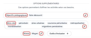 Options possibles pour la création des activités de NOLEJ