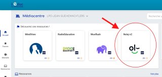 Vue de la ressource NOLEJ dans le médiacentre de l'ENT