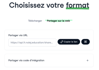 Capture d'écran pour partager une activité de NOLEJ via URL