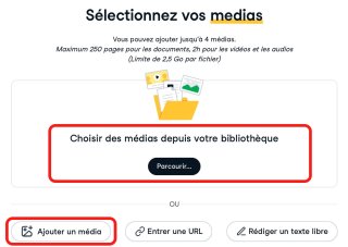Capture d'écran pour ajouter des médias à NOLEJ