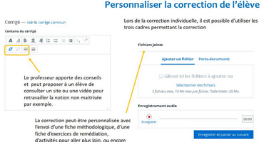 Capture d'écran présentant une possibilité de différencier la correction d'un travail avec l'ENT