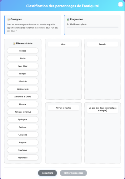 Capture d'écran montrant une prévisualisation finale de l'activité catégorisation