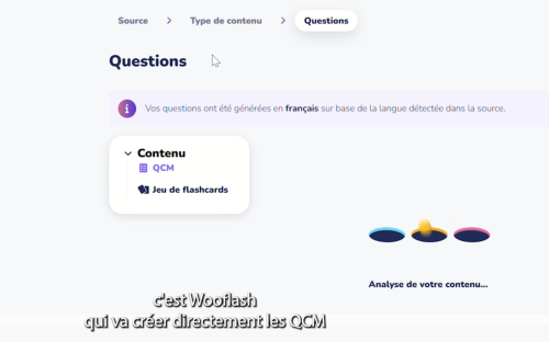 Vue sur la page Question de l'application Wooflash