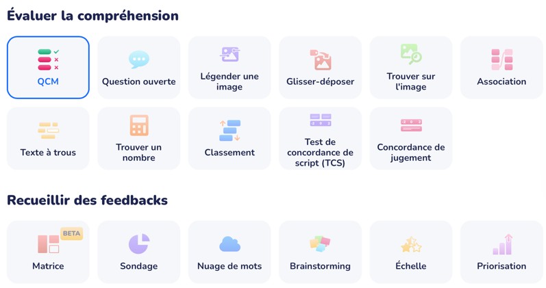 Interface Wooclap évaluer la compréhansion